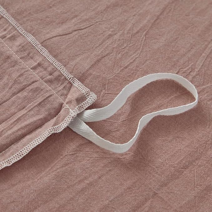 Face Two Face Bedding Duvet Cover Set 3 Pieces 100% Washed Cotton Duvet Cover Linen Like Textured Breathable Durable Soft Comfy (Queen, Old Pink)