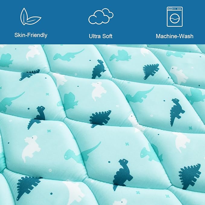 Premium Foam Baby Play Mat 50" X 50" - Non Slip Cushioned, Thick One-Piece Crawling Mat, Easy Clean, Aqua Dinosaur