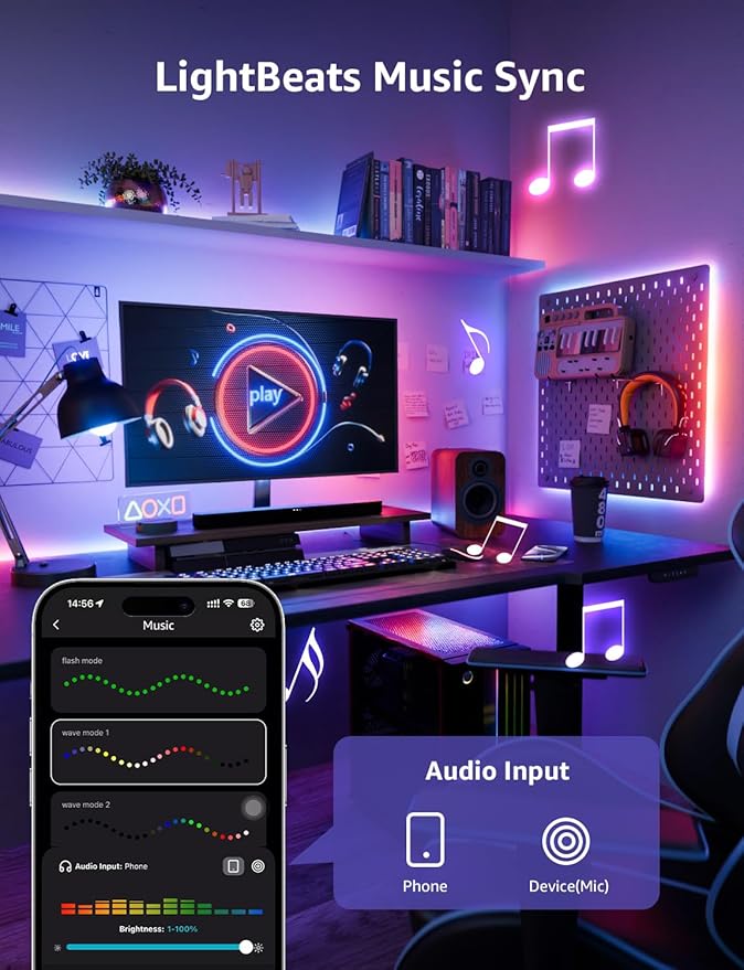 Lepro S1 AI LED Strip Lights for Christmas Decorations, 50ft Smart RGB Light Strips with IC and Rainbow Chasing Effects, Personalized Al Lighting Designer, No Remote, 2.4GHz Wi-Fi & Bluetooth