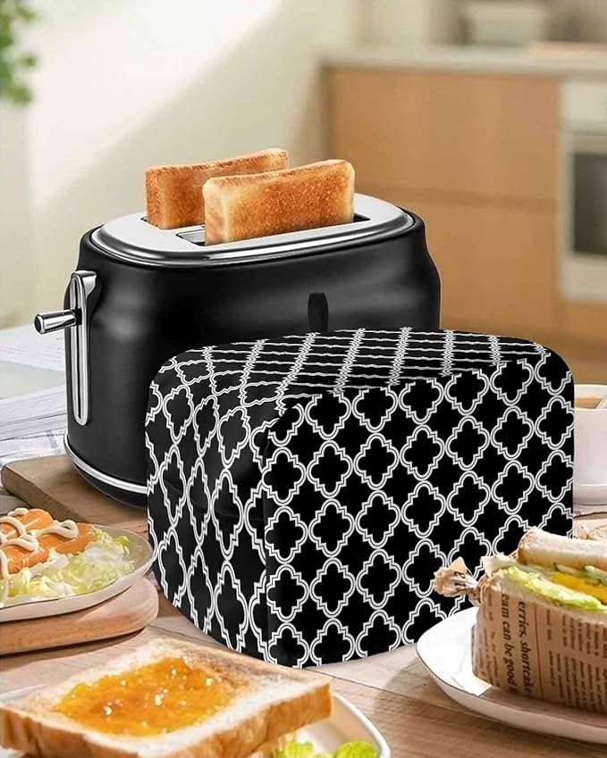 Toaster Cover 2 Slice Moroccan Pattern Toaster Oven Cover with Pockets Geometric Trellis Black Dustproof Bakeware Protector Small Kitchen Appliance Dust Covers and Fingerprint Protection for Women