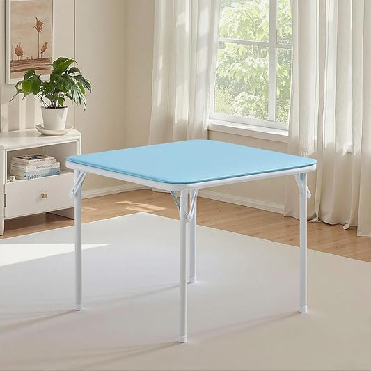 VECELO Kids Folding Activity Card Table, with Ultra Soft Padded Tabletop, 1 Piece, Blue & White
