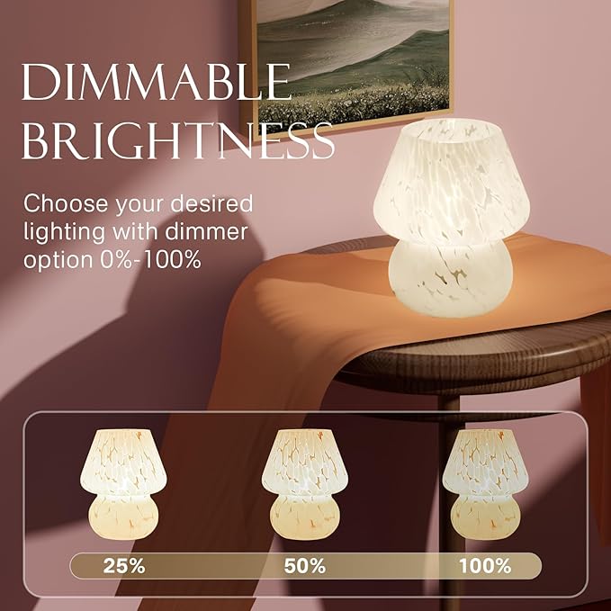 Mushroom Lamp Table Lamp for Bedroom,Small Desk Bedside Lamps for Living Room,Mushroom Decor Cute Mini Modern Mid Century Lamps for Night Stands,Aesthetic Home Living Room Decor(White)