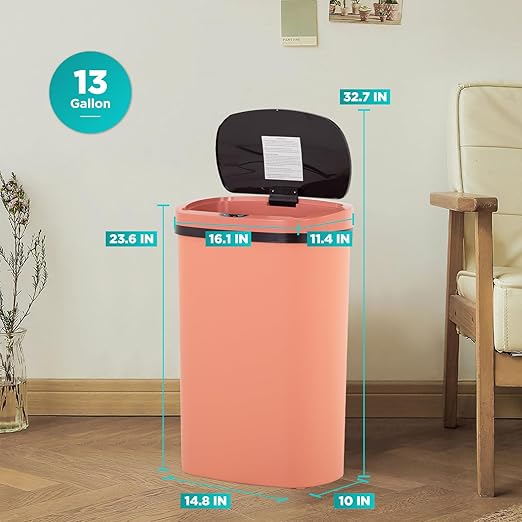 PayLessHere 13 Gallon Trash Can Kitchen Trash Can Automatic Garbage Can with Lid Touch Free High-Capacity Motion Sensor for Kitchen Bedroom Bathroom Office Wateproof Trash Bin (3, Pink)