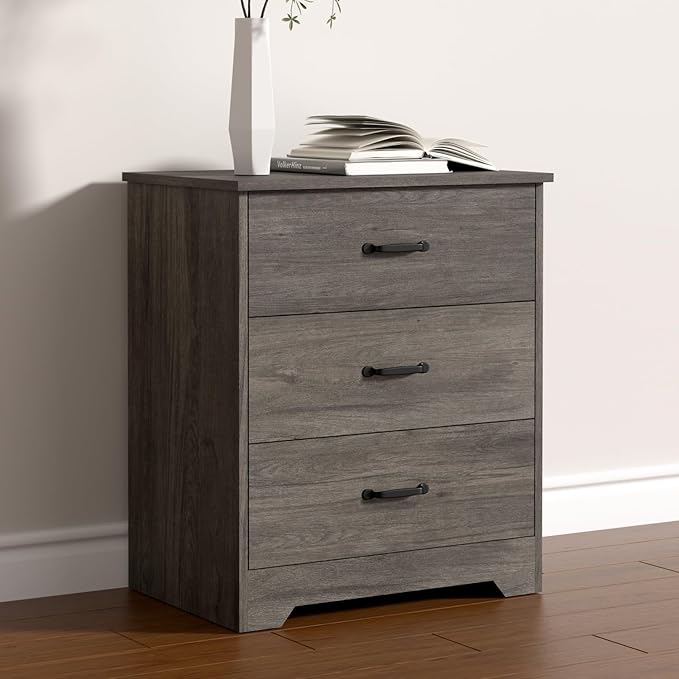 Farmhouse 3 Drawer Dresser, Small Wooden Chest of Drawers Classic White Dresser for Bedroom Living Room Entryway (Dark Gray, 3 Drawer)