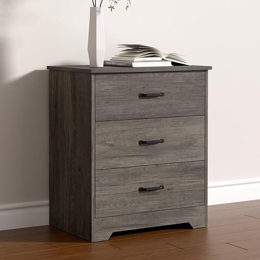 Farmhouse 3 Drawer Dresser, Small Wooden Chest of Drawers Classic White Dresser for Bedroom Living Room Entryway (Dark Gray, 3 Drawer)