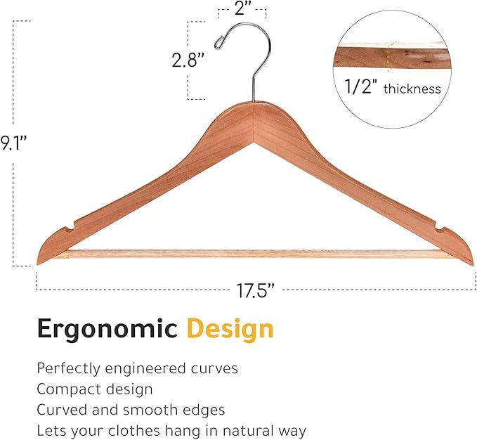 Quality Wooden Hangers - Slightly Curved Hanger 90 Pack Sets - Solid Wood Coat Hangers with Stylish Chrome Hooks - Heavy-Duty Clothes, Jacket, Shirt, Pants, Suit Hangers (Natural, 90)