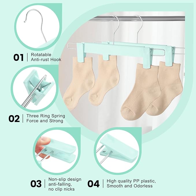 20 Pack Pants Hangers with Adjustable Non-Slip Clips Anti-Rust Hanging Hook for Trouser,Skirts,Jeans,Clothes Hangers Green