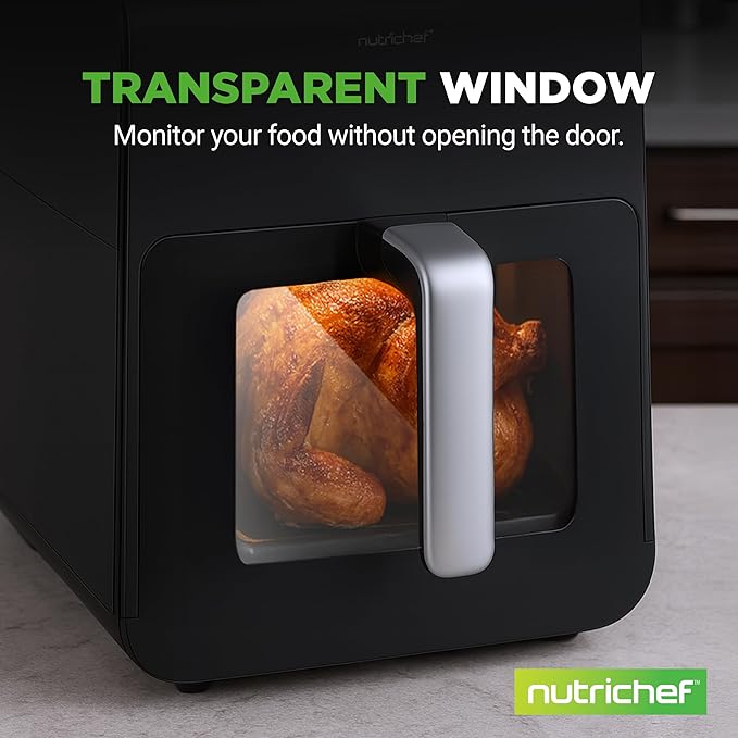 Nutrichef Electric Air Fryer Tenderizer 6.3 Quart | 12-1 Preset Cooking Functions | Includes Tenderizing Function | Digital Display | Transparent Window For Best Cooking Results | Black