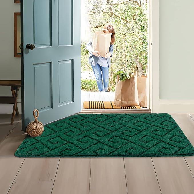 Walensee Indoor Doormat, Front Door Mat for Entrance (32"x48" Green) Machine Washable Entryway Rug, Non Slip Trapper Door Rugs Absorbent Dirt Low Profile Shoes Scraper Inside Floor Mats