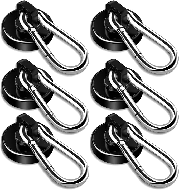 DIYMAG Magnetic Hooks, 70LBS Heavy Duty Neodymium Magnetic Hooks with Swivel Carabiner Hook,Great for Your Refrigerator and Other Magnetic Surfaces, Pack of 6
