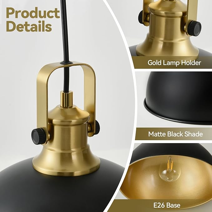18 Inch Black Farmhouse Pendant Lights for Kitchen Island Industrial Haning Lamp Adjustable Height Vintage Dome Hanging Light Fixtures for Barn, Dining Room