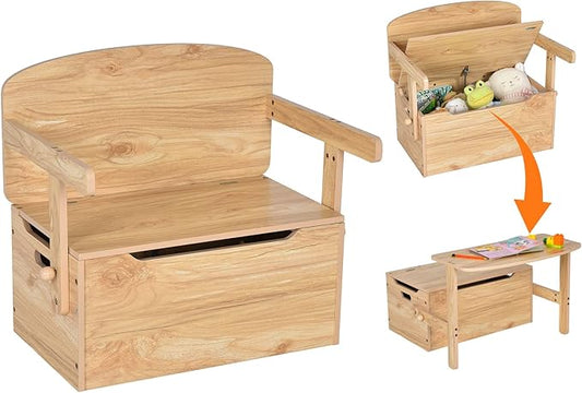 Costzon Kids Table and Chair Set, Convertible Toy Storage Bench with Built-in Handle for Kindergarten, Preschool, Kids Room, Playroom, Wood Reading Nook for Toddler Boys Girls Ages 3 to 7 (Natural)