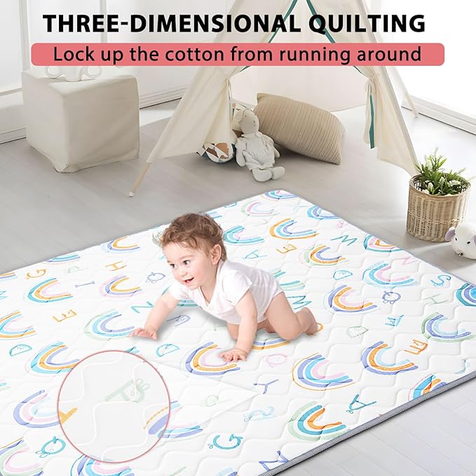 Baby Play Mat 79’’ x 71’’ Soft Baby Floor Mat Thicker Foam Play Mat for Babies，Toddlers, Foldable Baby Playpen Mat Crawling Mat，Rainbow Design