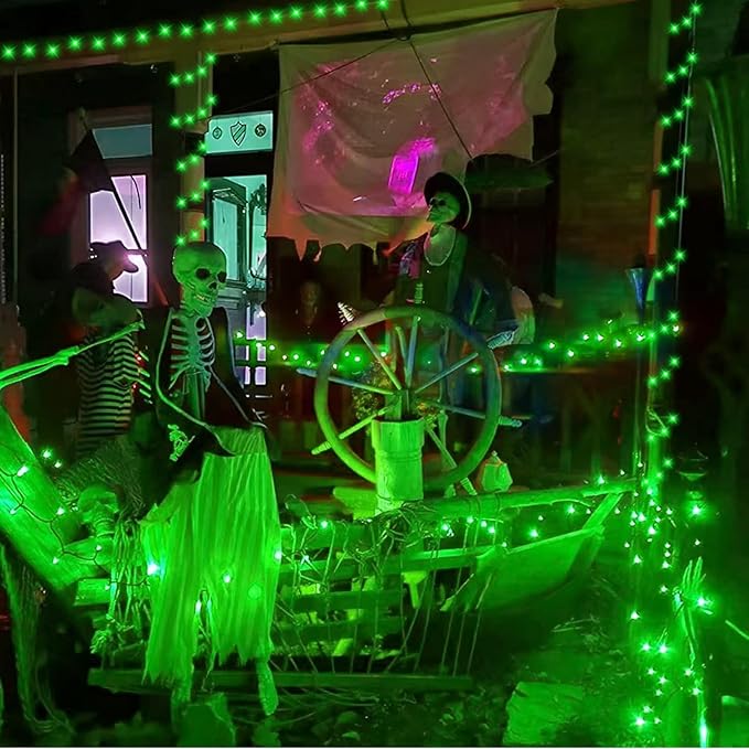 QITONG 165ft 500 LED Green Halloween Lights Outdoor Waterproof, 8 Modes String Lights Indoor, Clear Wire Christmas Light Plug in