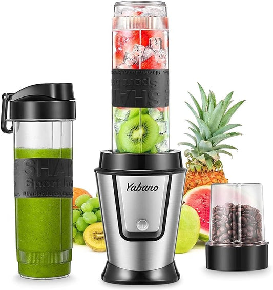 Personal Blender, Electric Shake Bottle with 2 x 20oz Travel Bottle and Coffee/Spices Jar, Portable Shaker Cups for Protein Shakes, 500W Single Serve Blender for Shakes and Smoothies, Sports(Black)