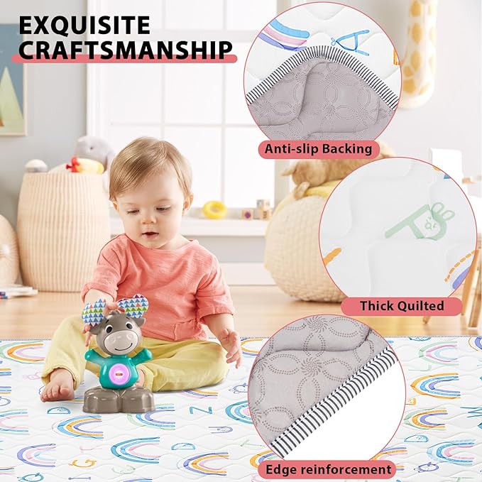 Baby Play Mat 79’’ x 71’’ Soft Baby Floor Mat Thicker Foam Play Mat for Babies，Toddlers, Foldable Baby Playpen Mat Crawling Mat，Rainbow Design