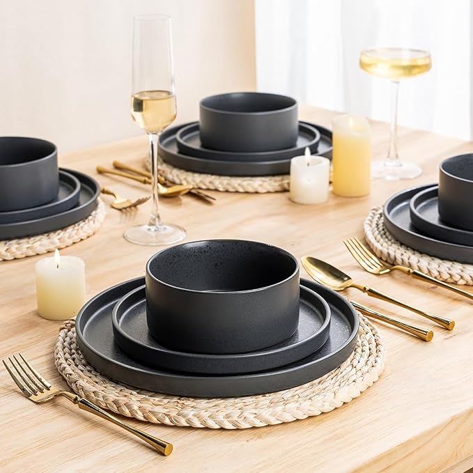 GBHOME Ceramic Dinnerware Sets for 8, Stoneware Plates and Bowls Sets, Chip and Scratch Resistant Dishes, Dishwasher & Microwave& Oven Safe Dishes sets, Reactive Glaze