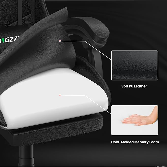 Gaming Chair with Footrest, High Back Ergonomic Computer Gamer Chair with Headrest and Lumbar Support, Racing Style Reclining Game Chair for Adults, Kids (Black)