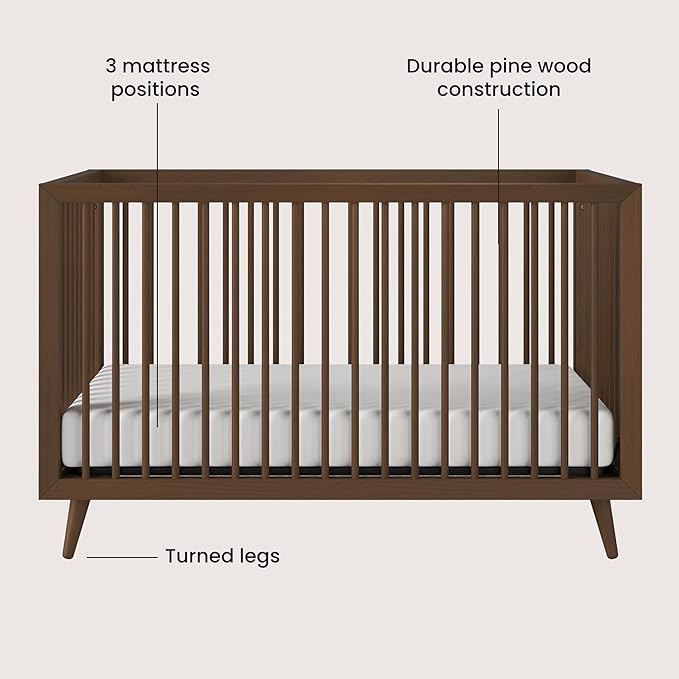 Child Craft Cranbrook 4-in-1 Convertible Crib, Baby Crib Converts to Day Bed, Toddler Bed and Full Size Bed, 3 Adjustable Mattress Positions, Non-Toxic, Baby Safe Finish (Toasted Chestnut)