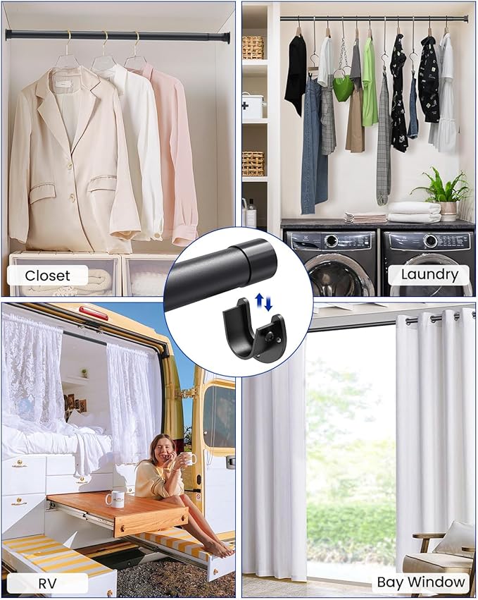 Closet Rods for Hanging Clothes, 17 to 69 Inches Stepless Adjustable Metal Closet Rod, 1.3 Inches Heavy Duty Clothes Hanging Rod for Closet Wardrobes Laundry RV