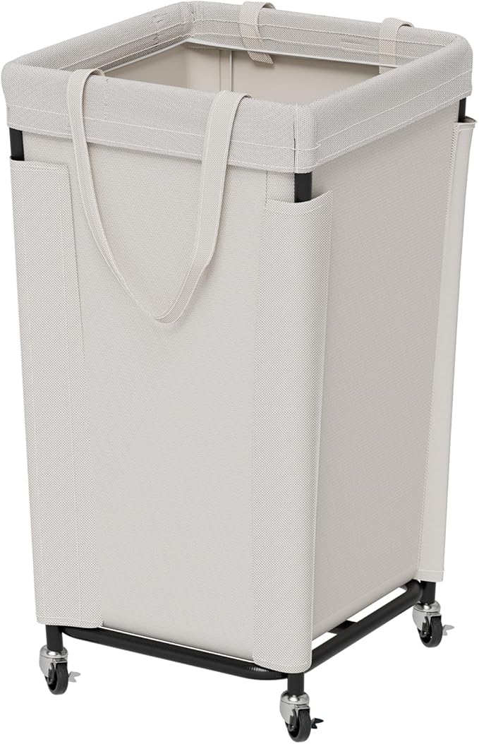 Laundry Basket with Wheels, Laundry Hamper with Removable Bag and Steel Frame, 160L Rolling Dirty Clothes Basket for Bedroom, Bathroom, Laundry Room (Beige)