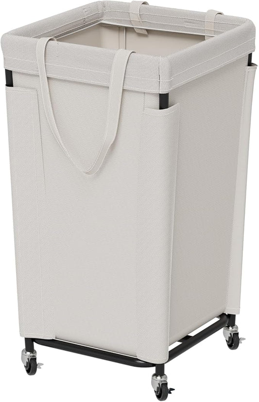 Laundry Basket with Wheels, Laundry Hamper with Removable Bag and Steel Frame, 160L Rolling Dirty Clothes Basket for Bedroom, Bathroom, Laundry Room (Beige)