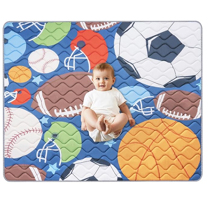 Baby Play Mat 79’’ x 71’’ Soft Baby Floor Mat Thicker Foam Play Mat for Babies，Toddlers, Foldable Baby Playpen Mat Crawling Mat，Ball Design