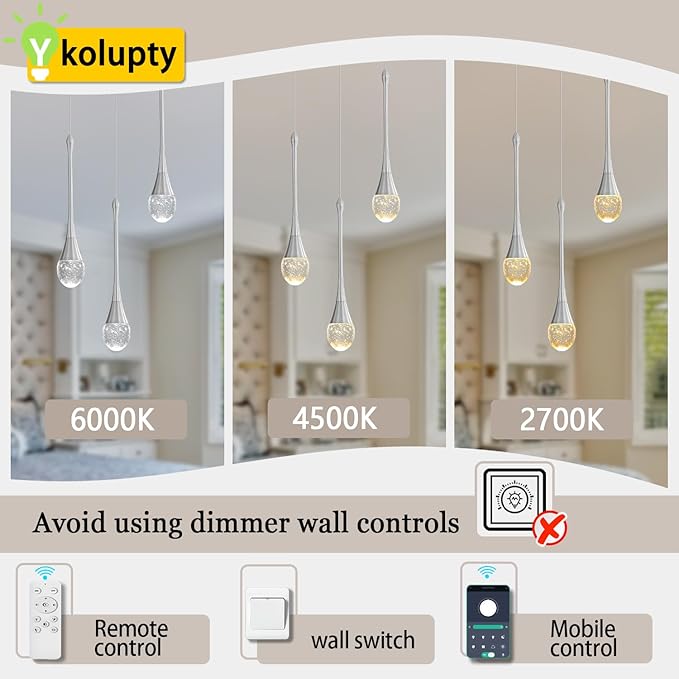 Modern Pendant Lights for Kitchen Island Silver Raindrop Crystal Hanging Light Fxitures Mini Pendant Light Fixture for Dining Room Bar Bedroom （3pack）