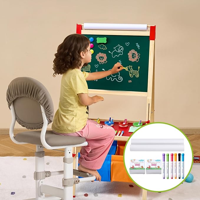 VEVOR Easel Accessory Set, 32 PCS Kid's Art Easel Painting Kit Including Chalks, Dry-Erase Markers & Paper Rolls, Art Supplies Set for Standing Easel, Painting Kit for Toddlers Boys and Girls