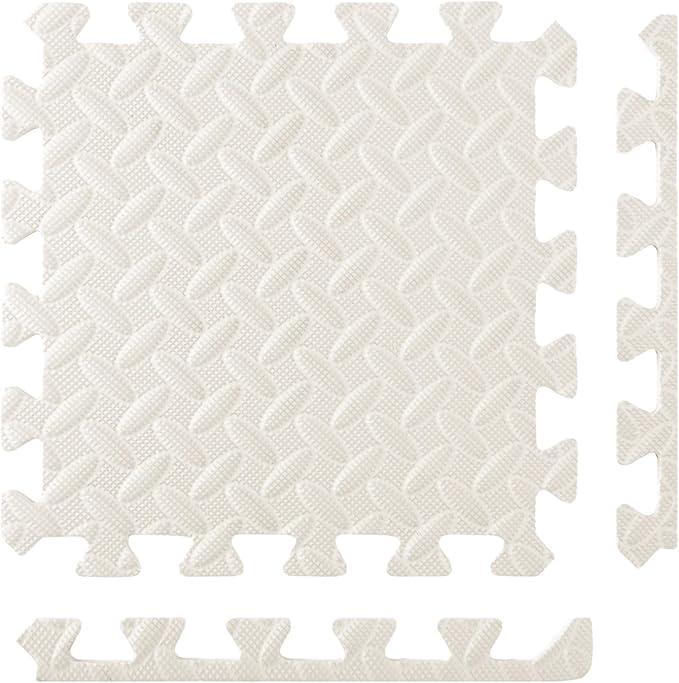 Shihanee 16 Pcs Foam Floor Baby Tiles 11.81 x 11.81 inches Foam Floor Mats Play Mats Bulk with Borders Interlocking for Kids Baby Playroom Nursery Gym（White）