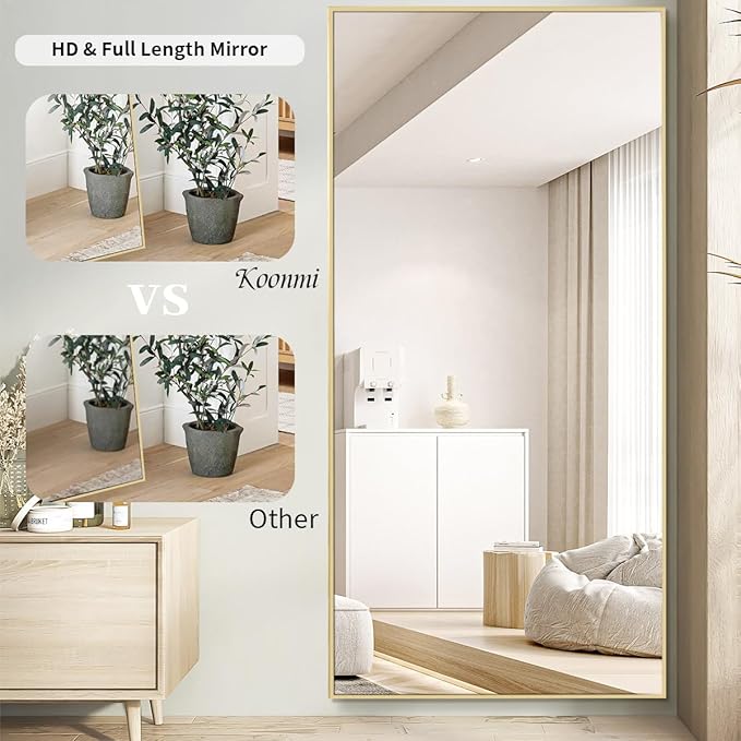 Koonmi 76"x34" Mirror Full Length, Gold Oversized Full Length Mirror with Stand, Large Gold Mirror for Bedroom Living Room, Leaning, Standing or Hanging Horizontally/Vertically