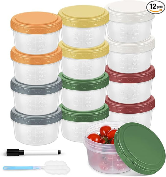 12pcs 10 oz Small Plastic Containers with Lids, Salad Dressing Container Reusable Small Food Storage Containers for Meal Prep, Leakproof, Microwave Dishwasher Freezer Safe, BPA-Free