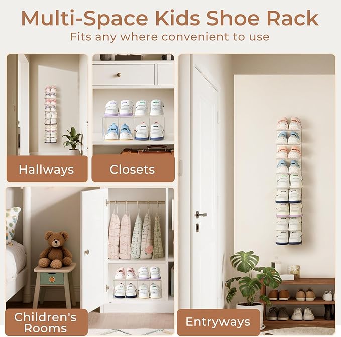 4 Pack Clear Acrylic Kids Shoe Rack for Closet Organizers and Storaget, Baby Shoe Storage Small Shoe Rack 4 Sections Kids Shoe Organizer Stackable,Desk File Sorter Book Purse Organizer
