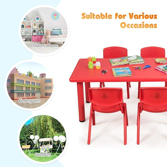 Costzon Plastic Stackable School Chairs, 4 Pack, Kids Learning Chairs with 11 inch Seat Height, Carrying Handle, Waterproof Children Chairs for Playrooms, Schools, Daycares and Home (4 Pack, Red)