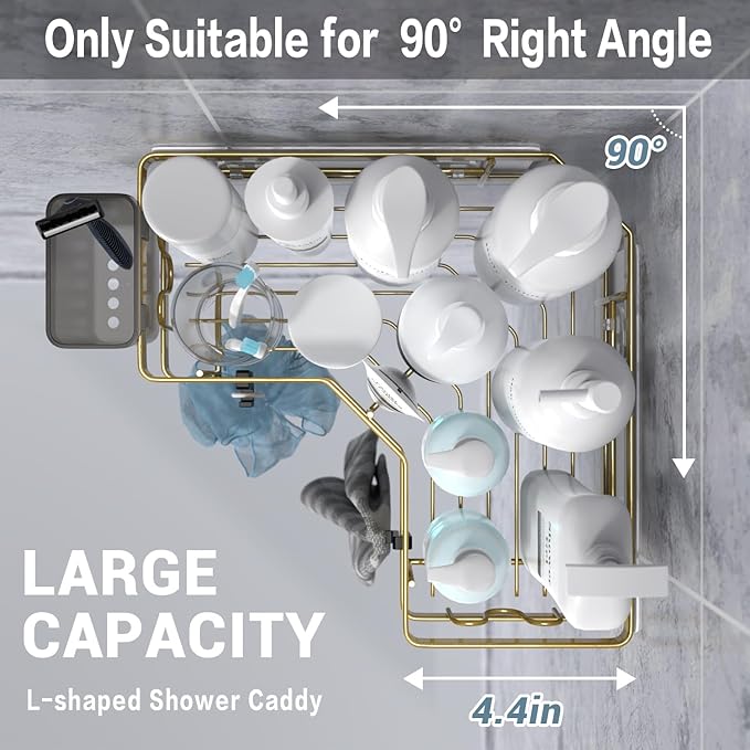 Corner Shower Caddy Organizer Shelf 2Pack Adhesive Shower Corner Organizer Shelves, No Drilling Stainless Steel Shower Storage Rack with Hooks&Toothpaste Holder for Bathroom Kitchen