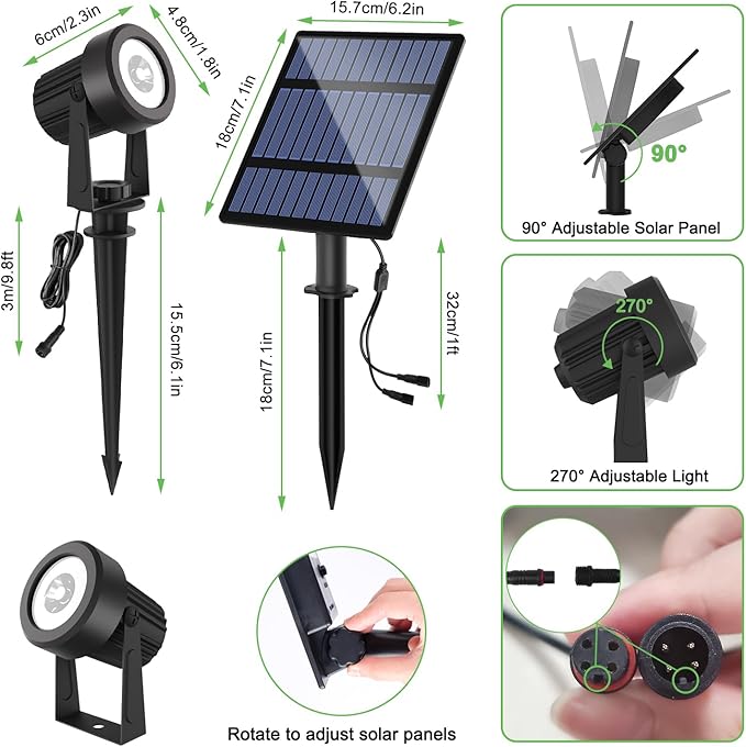Solar Spotlights Outdoor 4Pack Warm White Landscape Lights IP65 Waterproof Solar Lights Plant Decorative Lighting for Garden Yard Path Lawn