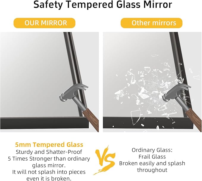 60x40 Inch Black Bathroom Mirrors for Over Sink, Large Wall Mirrors, Tempered Glass, Aluminum Metal Framed, Bathroom Vanity Mirrors, Living Room Bedroom Entryway Mirror (Horizontal/Vertical)