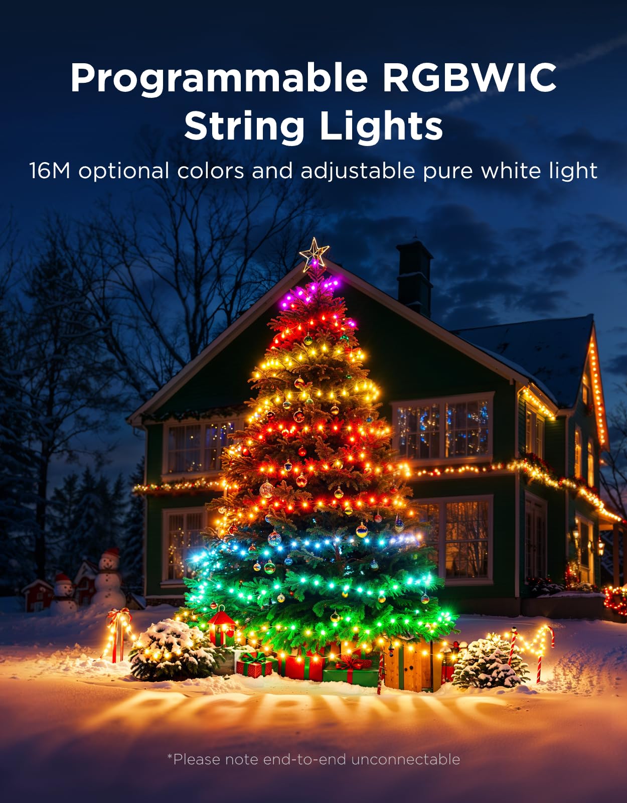 Govee Christmas Lights 2, RGBWIC 99FT 300LEDs Holiday String Lights with Shape Mapping Function, Smart LED Decoration for Indoor Outdoor Tree, 130+ Preset Scenes, Voice and APP Control, Green Wire
