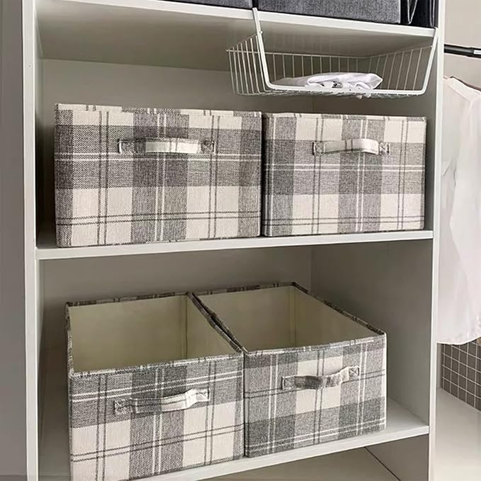 ANMINY 2PCS Storage Baskets Closet Storage Organizer Bins with Handles, Foldable Large Fabric Storage Bins for Shelves, Rectangular Baskets Laundry Clothes Blanket Cubes - Light Gray, Extra Large