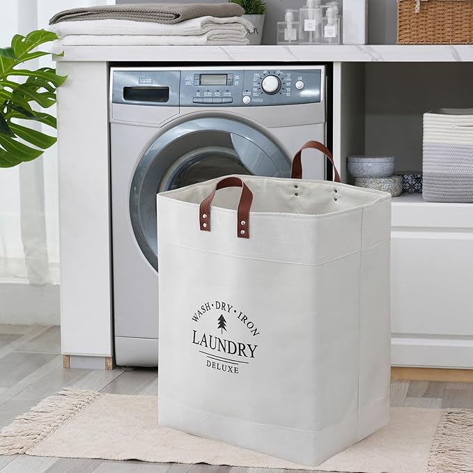 COMFY HOMI 2Pack 76L Laundry Basket & Hamper, Large Collapsible Waterproof Clothes Baskets with Handles, Freestanding Laundry Hampers for Bedroom Bathroom Dorm - 15.8x11.8x21.7 Inch - all white