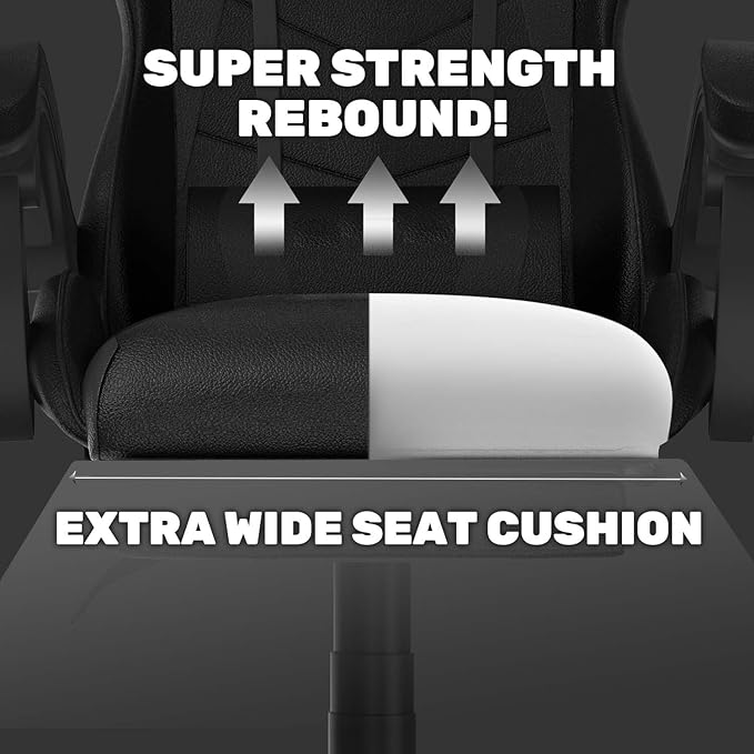 Gaming Chair with Footrest, High Back Ergonomic Computer Gamer Chair with Headrest and Lumbar Support, Racing Style Reclining Game Chair for Adults, Kids (Black)