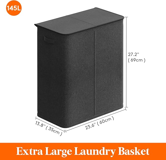 Lifewit Triple Laundry Hamper with Lid and Removable Laundry Bags, Large Collapsible 3 Dividers Dirty Clothes Basket with Handles for Bedroom, Laundry Room, Closet, Bathroom, College, 160L Dark Gray