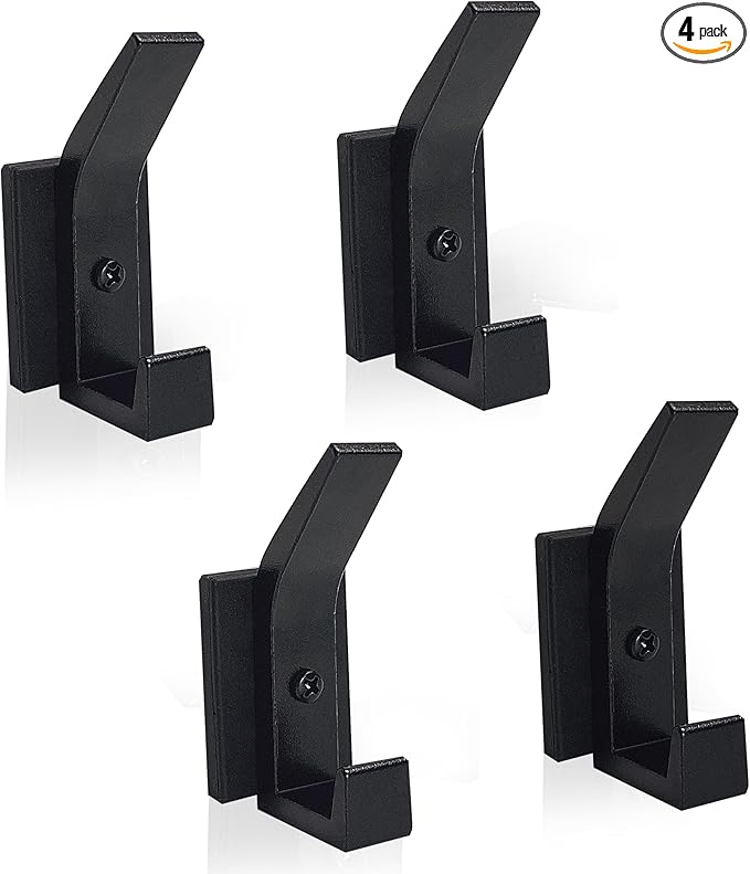 TSUYA Strong Magnetic Double Hooks, 4 Pack Heavy Duty Magnetic Coat Hooks, Black Cruise Magnets Large Hooks for Coat Robe Towel Key Hat