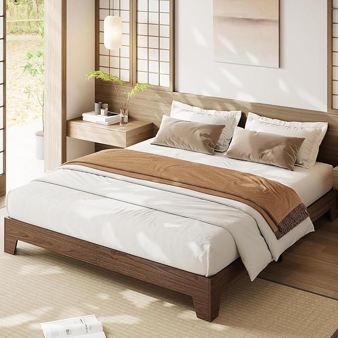 Garvee Wood Platform Bed Frame, Full Size Bed Frame, Wood Slat Support, No Box Spring Needed, Easy Assembly, Noise-Free Design, Underbed Space for Storage