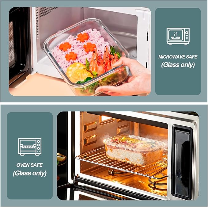 30 oz 5 Pack Glass Meal Prep Containers, Glass Storage Containers with Lids - Dishwahser, Microwave, Oven and Freezer Safe