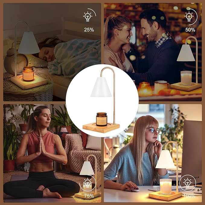 Dimmable Candle Warmer with Timer - White Nightstand Lamp for Bedroom (2 Wax Warmer Bulbs)