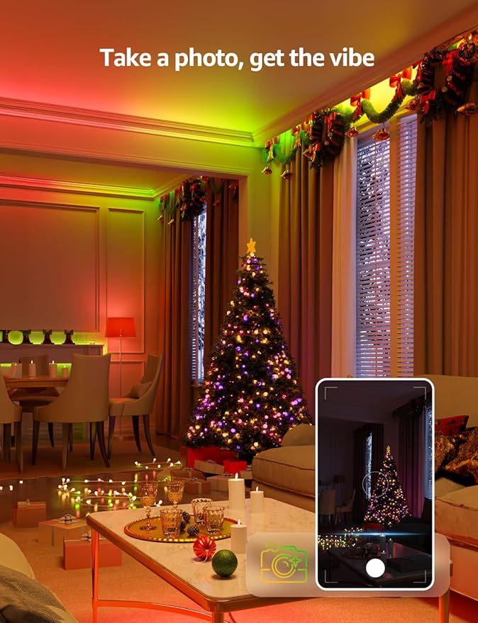 Lepro S1 AI LED Strip Lights for Christmas Decorations, 50ft Smart RGB Light Strips with IC and Rainbow Chasing Effects, Personalized Al Lighting Designer, No Remote, 2.4GHz Wi-Fi & Bluetooth
