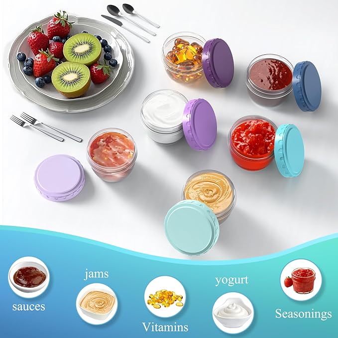 Salad Dressing Containers To Go 2.7 oz Small Condiment with Lids Reusable BPA Free Leakproof Dipping Sauce Cups for Snack,Kitchen Storage,Camping,Travel (12 Pack)