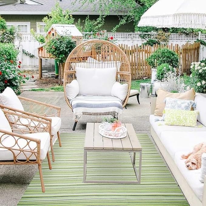 Outdoor/Indoor Rug Plastic Straw Rug Waterproof Portable Outdoor Mat, Easy to Clean and Fold,Perfect for Garden, Patio, Picnic, Decking-（Green，5x7Ft）