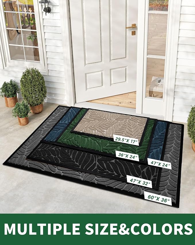 Yimobra Front Door Mat Outdoor Indoor, 36x24 All-Season Waterproof Welcome Mat, All-Weather Outside Entrance Mat, Non-Slip Patio Porch Doormat, Low Profile, Fade Resistant, Green